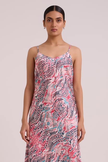 Buy_Madder Much_Multi Color Organza, Bemberg, Joanne Tropical Buzz Trench Jacket With Dress 