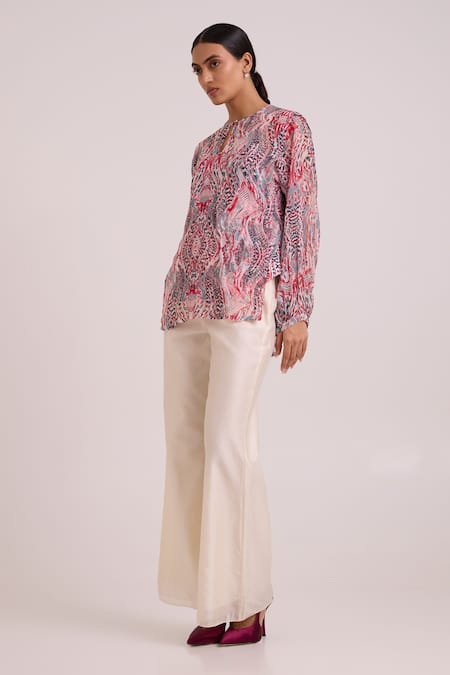 Madder Much_Multi Color Organza, Chanderi Silk Round Neck, Zeah Bakers Top And Pant Set _Online_at_Aza_Fashions