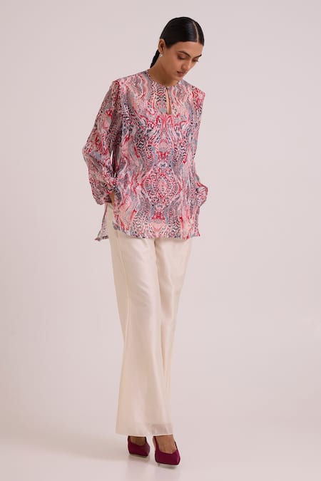 Buy_Madder Much_Multi Color Organza, Chanderi Silk Round Neck, Zeah Bakers Top And Pant Set _Online_at_Aza_Fashions