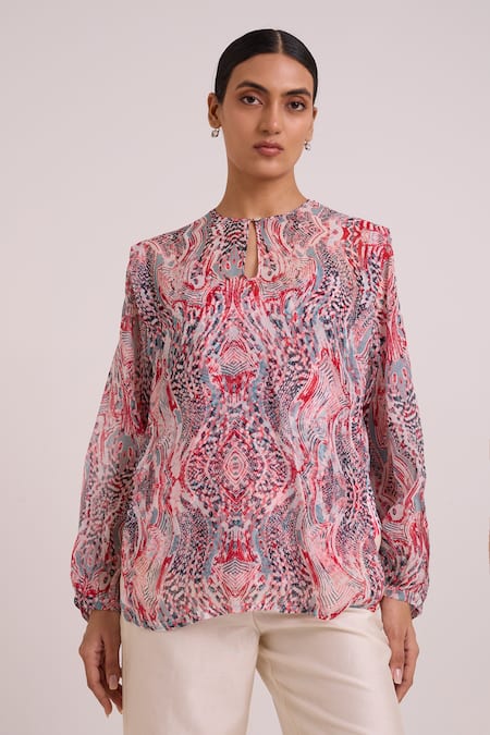 Madder Much_Multi Color Organza, Chanderi Silk Round Neck, Zeah Bakers Top And Pant Set _at_Aza_Fashions