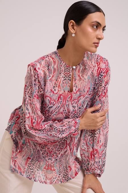 Buy_Madder Much_Multi Color Organza, Chanderi Silk Round Neck, Zeah Bakers Top And Pant Set 