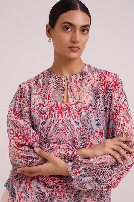 Shop_Madder Much_Multi Color Organza, Chanderi Silk Round Neck, Zeah Bakers Top And Pant Set 