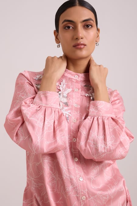 Buy_Madder Much_Pink Bemberg, Cotton Satin Sequins, Beads, Embroidery Leya Rose Water Dress 