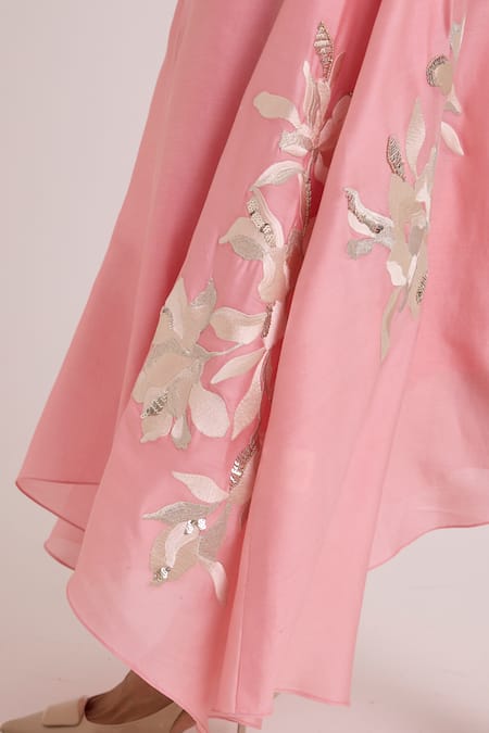 Buy_Madder Much_Pink Chanderi Silk Embroidery, Sequins Split V-neck Lizzy Blush Prism Dress 