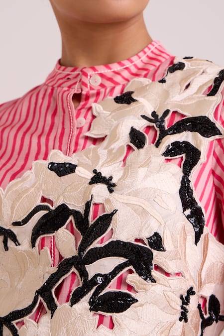 Shop_Madder Much_Pink Cotton Satin, Bemberg Comet Crossbody Bib With Serial Shirt Dress _Online_at_Aza_Fashions