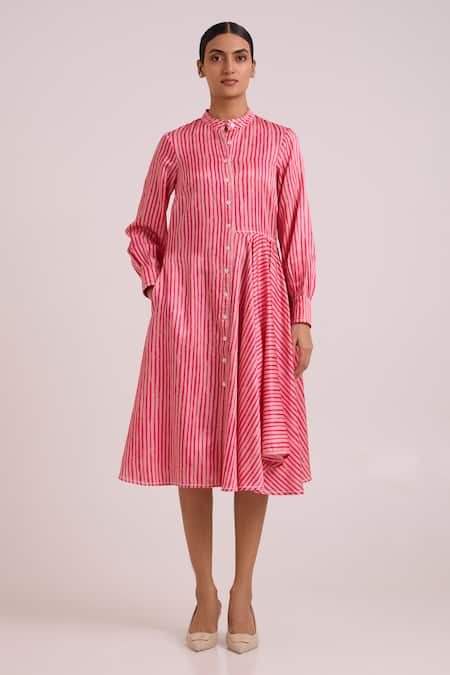 Buy_Madder Much_Pink Cotton Satin, Bemberg Comet Crossbody Bib With Serial Shirt Dress 