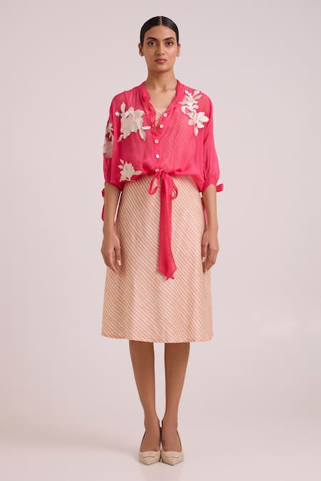 Madder Much_Peach Bemberg, Cotton Satin, Organza Emery Sheer Bomber Jacket With Dress _at_Aza_Fashions