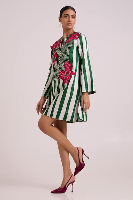 Buy_Madder Much_Multi Color Bemberg, Cotton Satin Fabric Citara Floating Bloom Short Dress _Online_at_Aza_Fashions