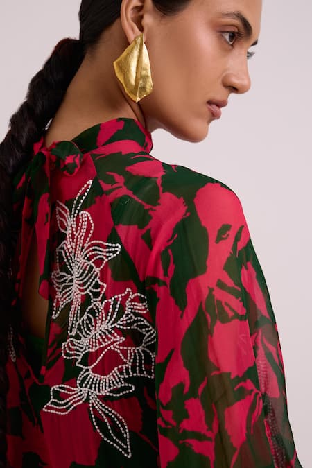 Madder Much_Pink Organza, Rayon, Bemberg, Cotton Satin Shirley Superpose Tunic And Pant Set _Online_at_Aza_Fashions