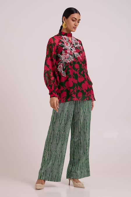 Shop_Madder Much_Pink Organza, Rayon, Bemberg, Cotton Satin Shirley Superpose Tunic And Pant Set _Online_at_Aza_Fashions