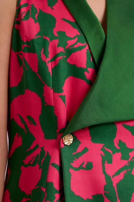 Buy_Madder Much_Pink Cotton Satin, Bemberg V-neck, Collared Taylor Overlap Long Blazer Dress 