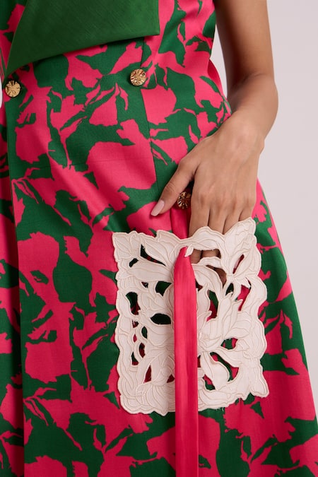 Shop_Madder Much_Pink Cotton Satin, Bemberg V-neck, Collared Taylor Overlap Long Blazer Dress 