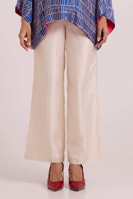 Madder Much_Blue Georgette, Satin, Chanderi Silk Sabrina Electric Cloud Top With Pant _Online_at_Aza_Fashions