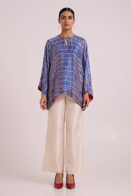 Buy_Madder Much_Blue Georgette, Satin, Chanderi Silk Sabrina Electric Cloud Top With Pant _Online_at_Aza_Fashions