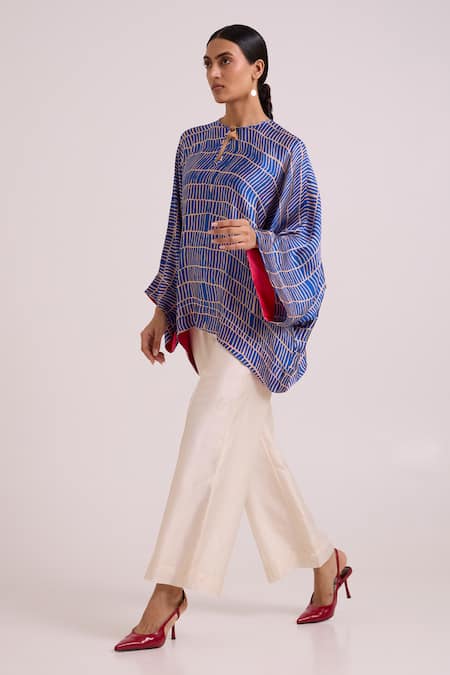 Shop_Madder Much_Blue Georgette, Satin, Chanderi Silk Sabrina Electric Cloud Top With Pant _Online_at_Aza_Fashions