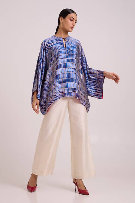Buy_Madder Much_Blue Georgette, Satin, Chanderi Silk Sabrina Electric Cloud Top With Pant 
