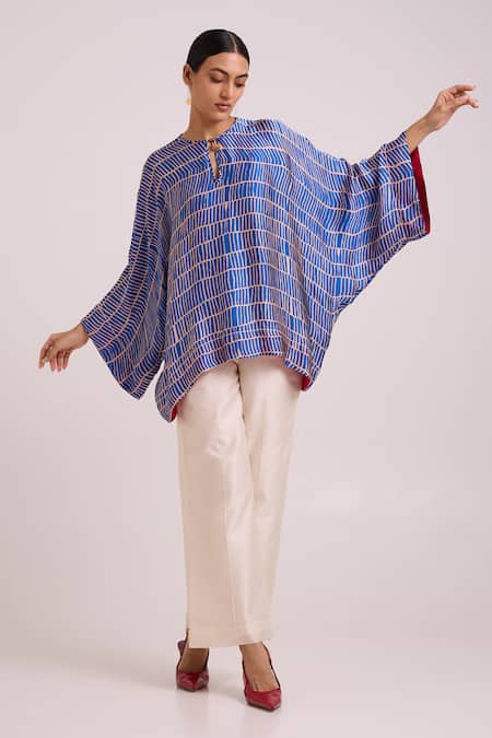 Shop_Madder Much_Blue Georgette, Satin, Chanderi Silk Sabrina Electric Cloud Top With Pant 