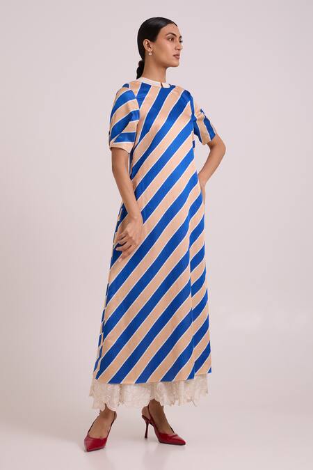 Shop_Madder Much_Multi Color Cotton Satin, Bemberg Lace Round Neck Roshny The Empress Long Dress _Online_at_Aza_Fashions