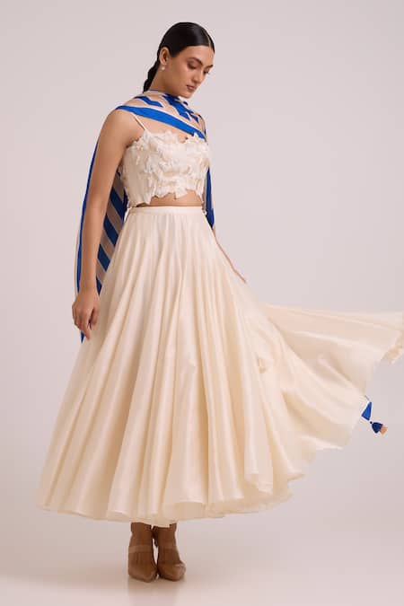 Buy Madder Much Ivory Chanderi Silk, Georgette, Satin Embroidery, Hansa Snow Laden Skirt Set Online at Aza Fashions Buy_Madder Much_Ivory Chanderi Silk, Georgette, Satin Embroidery, Hansa Snow Laden Skirt Set _Online_at_Aza_Fashions