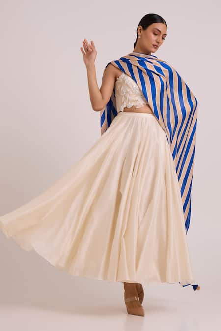 Madder Much Ivory Chanderi Silk, Georgette, Satin Embroidery, Hansa Snow Laden Skirt Set at Aza Fashions Madder Much_Ivory Chanderi Silk, Georgette, Satin Embroidery, Hansa Snow Laden Skirt Set _at_Aza_Fashions