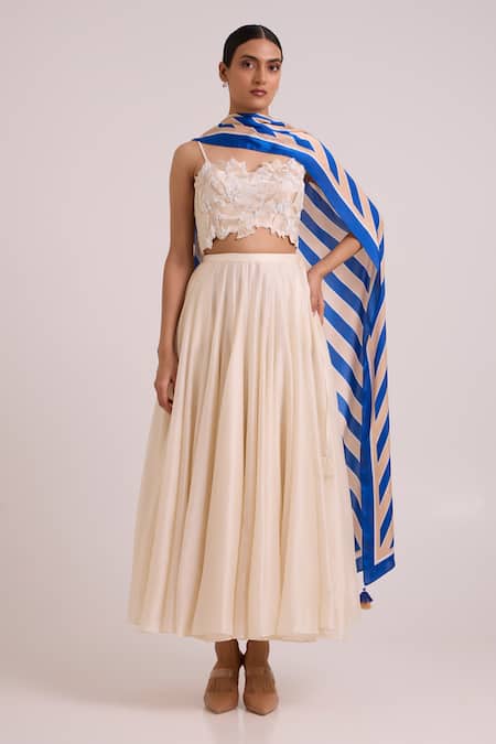 Buy Madder Much Ivory Chanderi Silk, Georgette, Satin Embroidery, Hansa Snow Laden Skirt Set Buy_Madder Much_Ivory Chanderi Silk, Georgette, Satin Embroidery, Hansa Snow Laden Skirt Set