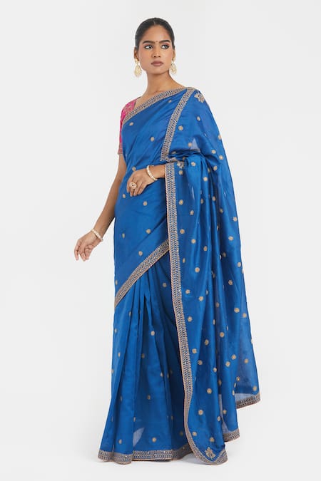 Kora Silk Chanderi Dori Booti Embroidered Saree 