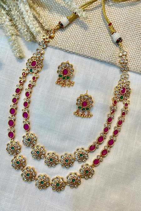 Buy_Prestones_Multi Color Gemstones, Beads Layered Studded Necklace Set _Online_at_Aza_Fashions
