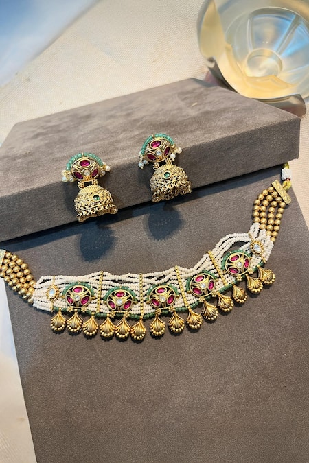 Prestones Pearl & Bead Embellished Necklace Set 