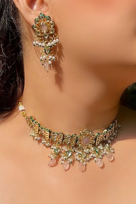 Prestones Kundan Embellished Necklace Set 