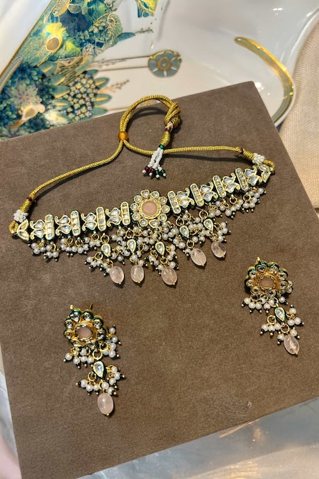 Prestones Kundan Embellished Necklace Set 