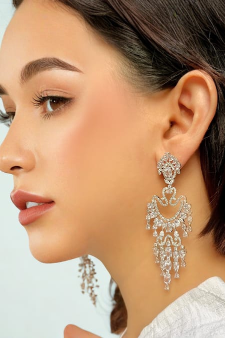 Prestones Royal Cascade Zirconia Embellished Earrings 