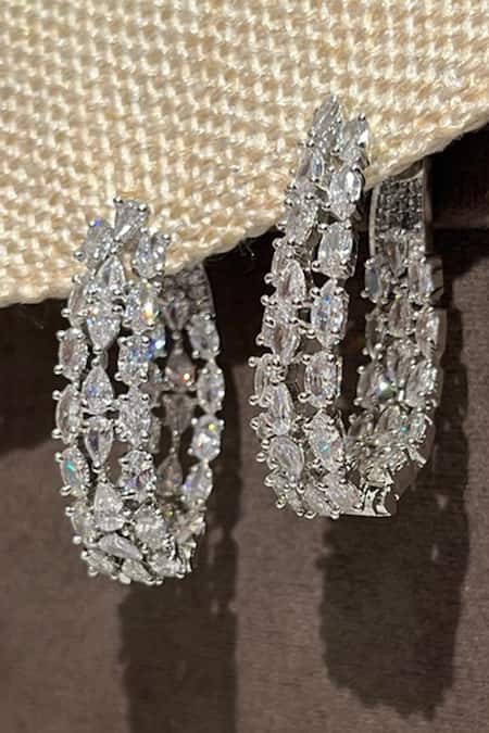 Prestones Petite Loop Zirconia Embellished Hoops 
