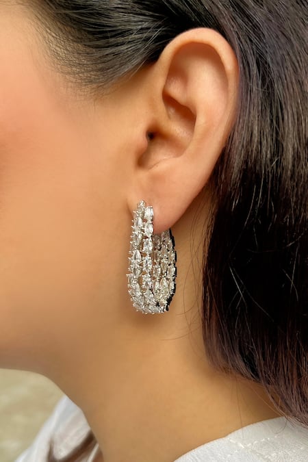 Prestones Petite Loop Zirconia Embellished Hoops 