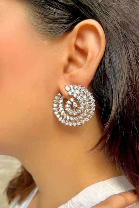 Prestones Spiral Bloom White Zirconia Earrings 