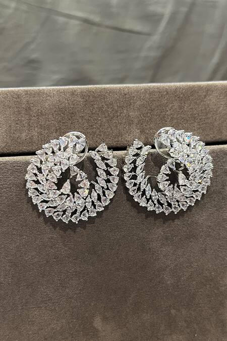 Prestones_Silver Plated Crystals, Stones Spiral Bloom White Zirconia Earrings _Online_at_Aza_Fashions