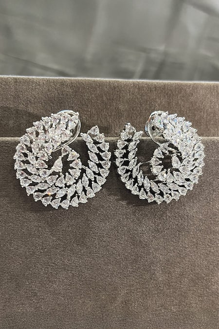Buy_Prestones_Silver Plated Crystals, Stones Spiral Bloom White Zirconia Earrings _Online_at_Aza_Fashions
