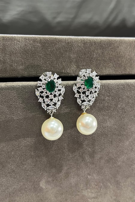 Prestones Pearl Drop Zirconia Earrings 