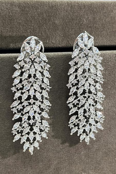 Prestones Sleek Tassel White Zirconia Earrings 