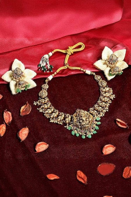 Prestones Gold Finish Lakshmi Temple Necklace Set 