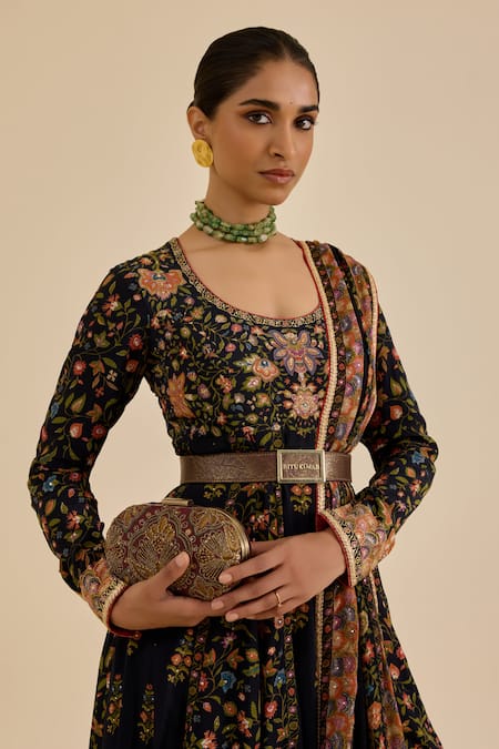 Ritu Kumar Black Viscose, Lycra Embroidery, Piping Scoop Floral Print And Aari Anarkali Set Online at Aza Fashions Ritu Kumar_Black Viscose, Lycra Embroidery, Piping Scoop Floral Print And Aari Anarkali Set _Online_at_Aza_Fashions