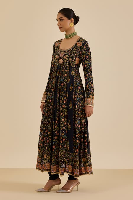 Ritu Kumar Black Viscose, Lycra Embroidery, Piping Scoop Floral Print And Aari Anarkali Set at Aza Fashions Ritu Kumar_Black Viscose, Lycra Embroidery, Piping Scoop Floral Print And Aari Anarkali Set _at_Aza_Fashions