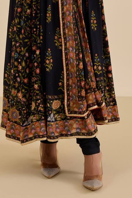 Buy Ritu Kumar Black Viscose, Lycra Embroidery, Piping Scoop Floral Print And Aari Anarkali Set Buy_Ritu Kumar_Black Viscose, Lycra Embroidery, Piping Scoop Floral Print And Aari Anarkali Set