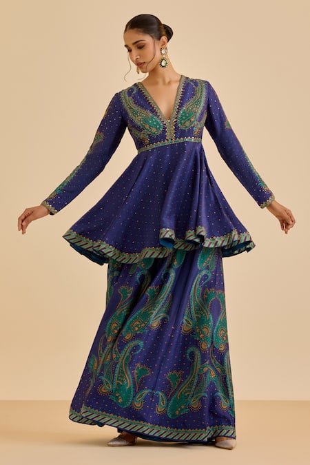 Ritu Kumar Paisley Print & Embroidered Kurta With Palazzo