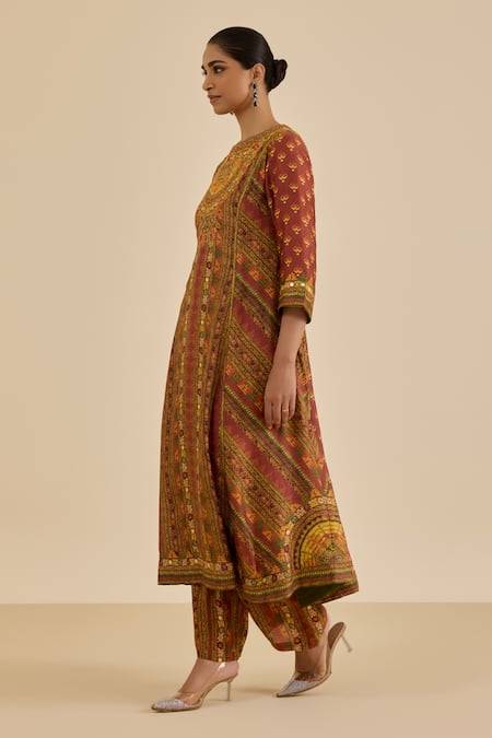 Ritu Kumar Brown Silk, Rayon, Crepe, Viscose, Chinon Mirrors, Geometric Print And Kurta Set Online at Aza Fashions Ritu Kumar_Brown Silk, Rayon, Crepe, Viscose, Chinon Mirrors, Geometric Print And Kurta Set _Online_at_Aza_Fashions