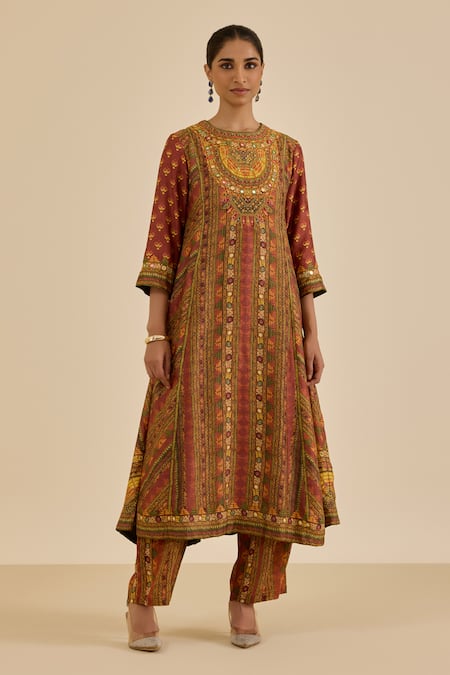 Buy Ritu Kumar Brown Silk, Rayon, Crepe, Viscose, Chinon Mirrors, Geometric Print And Kurta Set Online at Aza Fashions Buy_Ritu Kumar_Brown Silk, Rayon, Crepe, Viscose, Chinon Mirrors, Geometric Print And Kurta Set _Online_at_Aza_Fashions