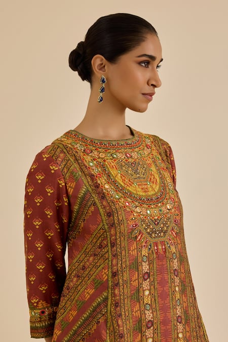 Buy Ritu Kumar Brown Silk, Rayon, Crepe, Viscose, Chinon Mirrors, Geometric Print And Kurta Set Buy_Ritu Kumar_Brown Silk, Rayon, Crepe, Viscose, Chinon Mirrors, Geometric Print And Kurta Set