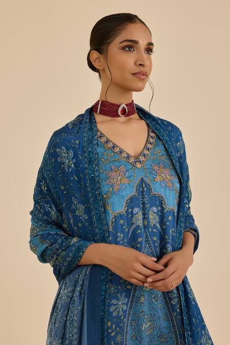 Buy Ritu Kumar Blue Silk Satin, Rayon, Crepe, Viscose, Chinon Floral Print And Kurta Set Online at Aza Fashions Buy_Ritu Kumar_Blue Silk Satin, Rayon, Crepe, Viscose, Chinon Floral Print And Kurta Set _Online_at_Aza_Fashions