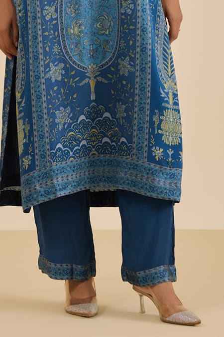 Shop Ritu Kumar Blue Silk Satin, Rayon, Crepe, Viscose, Chinon Floral Print And Kurta Set Online at Aza Fashions Shop_Ritu Kumar_Blue Silk Satin, Rayon, Crepe, Viscose, Chinon Floral Print And Kurta Set _Online_at_Aza_Fashions