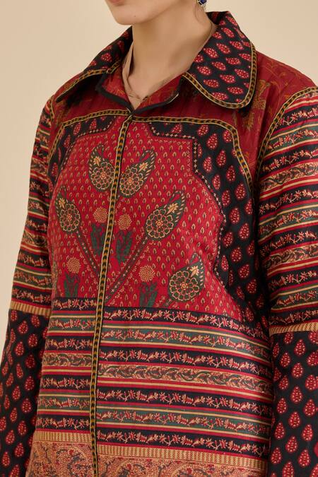 Shop_Ritu Kumar_Black Silk Collared Geometric Print Jacket _Online_at_Aza_Fashions