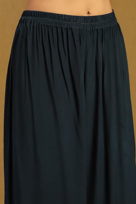 Ritu Kumar_Beige Silk Embroidery V-neck, Mandarin Collar Printed And Kurta Set _Online_at_Aza_Fashions